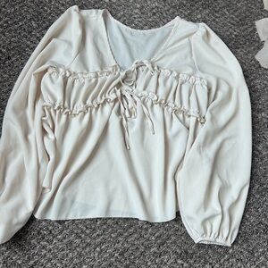 SHEIN Cream Ruched Blouse